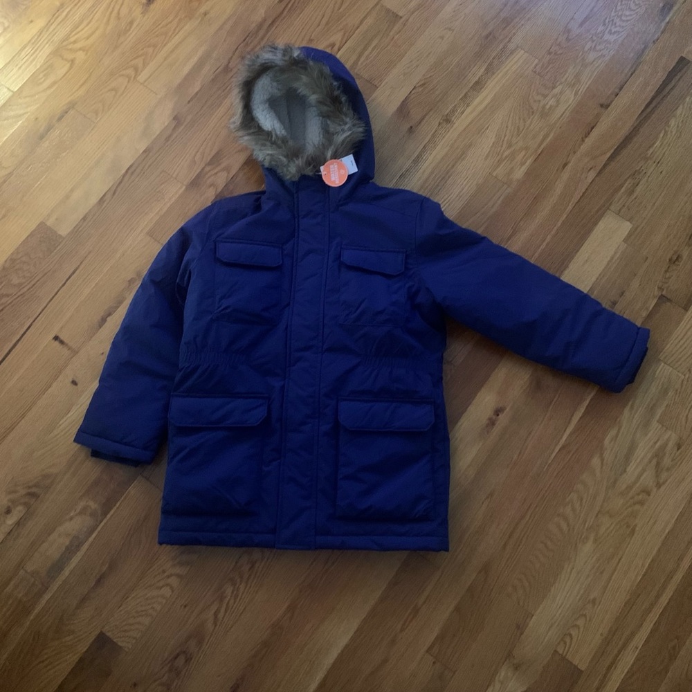 The children’s place child’s coat blue puffy winter coat with faux fur hood